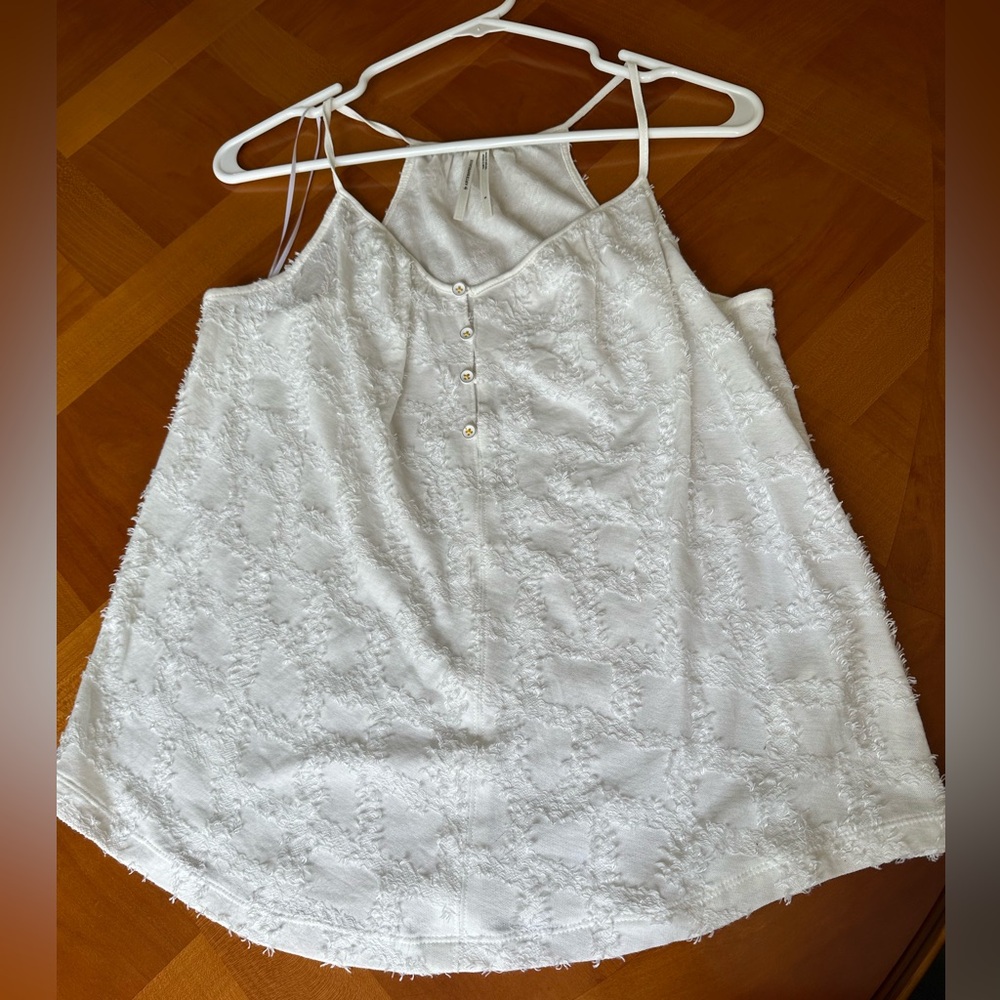 Anthropologie Women’s S White Tank Blouse Henley Style Summer Vacation Soft
